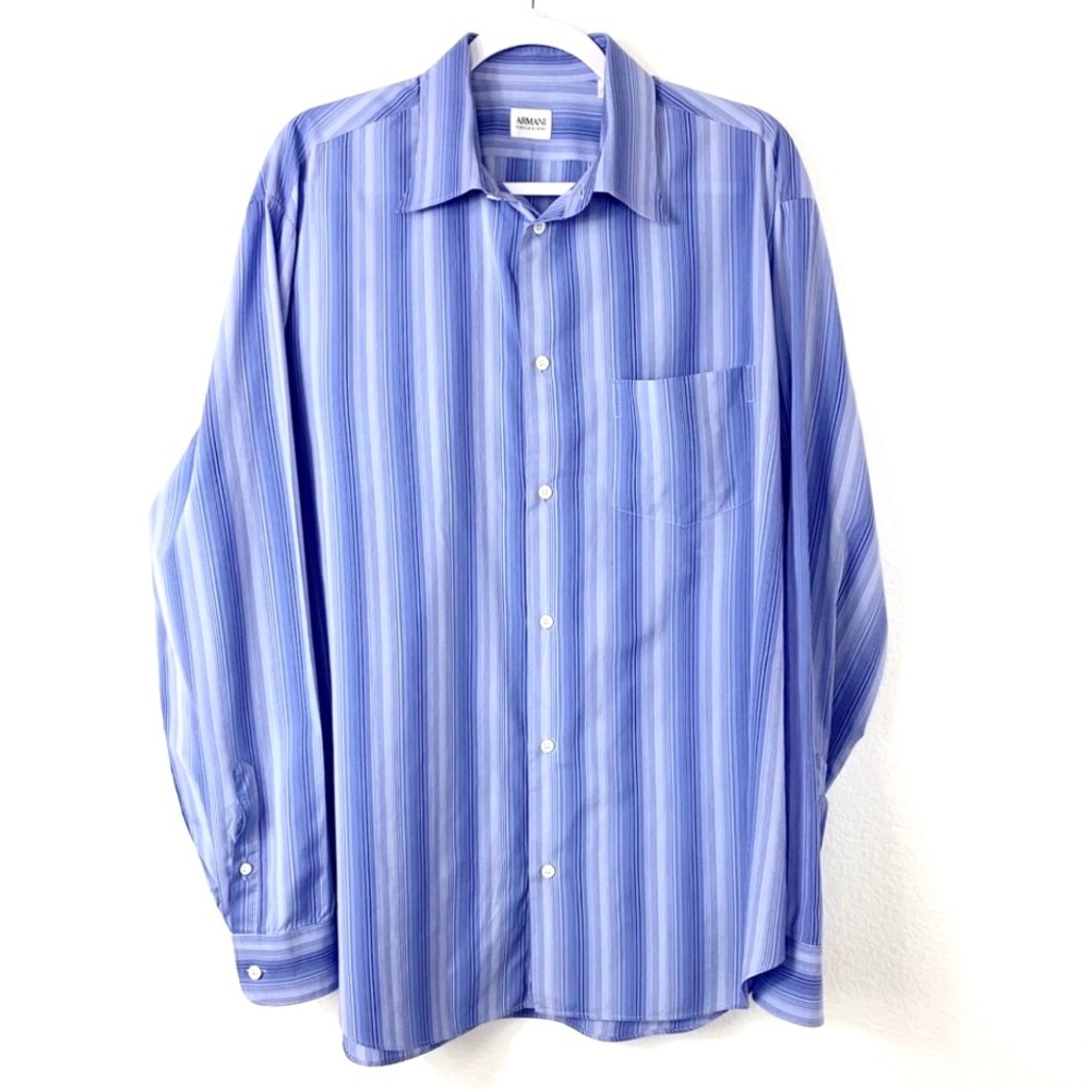 Armani Collezioni Striped Long Sleeve Shirt Blue LG